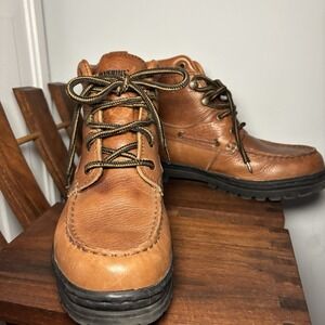 Wolverine Moc-Toe Chukka Shoe Men's 7 Brown Work boots Durable Leather Lace Up
